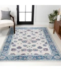 Modern  Vintage Moroccan Traditional Blue/Ivory/Red 5 ft. x 8 ft. Area Rug
