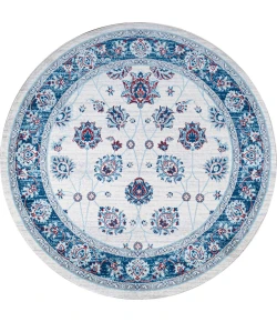 Jonathany Modern Persian MDP101C Blue/Ivory/Red Area Rug 6 ft. 7 in. X 6 ft. 7 in. Round