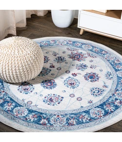 Jonathany Modern Persian MDP101C Blue/Ivory/Red Area Rug 6 ft. 7 in. X 6 ft. 7 in. Round