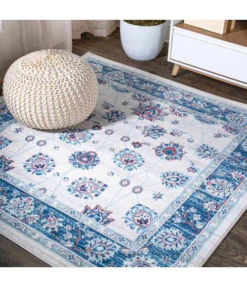 Modern  Vintage Moroccan Traditional Blue/Ivory/Red 5' Square Area Rug