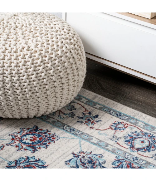 Modern  Vintage Moroccan Traditional Ivory/Blue/Red 6' Square Area Rug