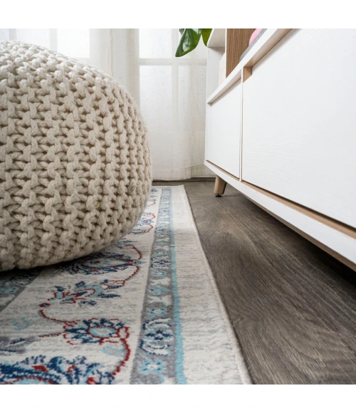 Modern  Vintage Moroccan Traditional Ivory/Blue/Red 6' Square Area Rug