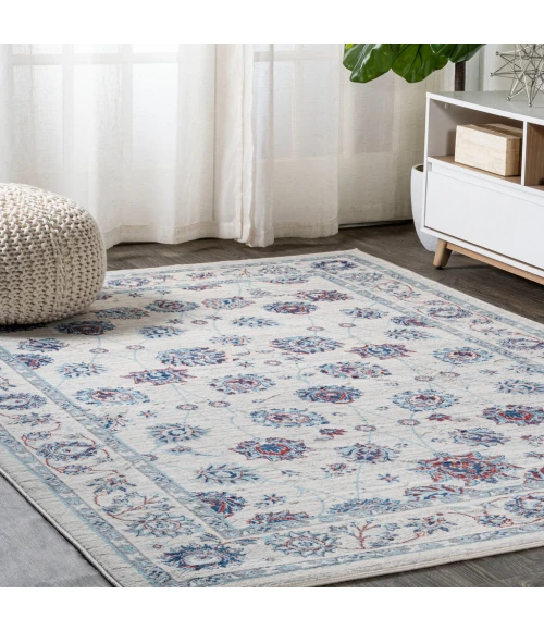 Modern  Vintage Moroccan Traditional Ivory/Blue/Red 4 ft. x 6 ft. Area Rug