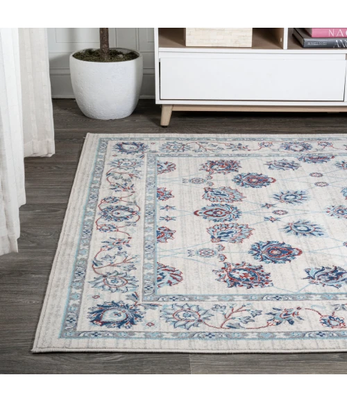 Modern  Vintage Moroccan Traditional Ivory/Blue/Red 4 ft. x 6 ft. Area Rug