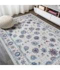 Modern  Vintage Moroccan Traditional Ivory/Blue/Red 4 ft. x 6 ft. Area Rug