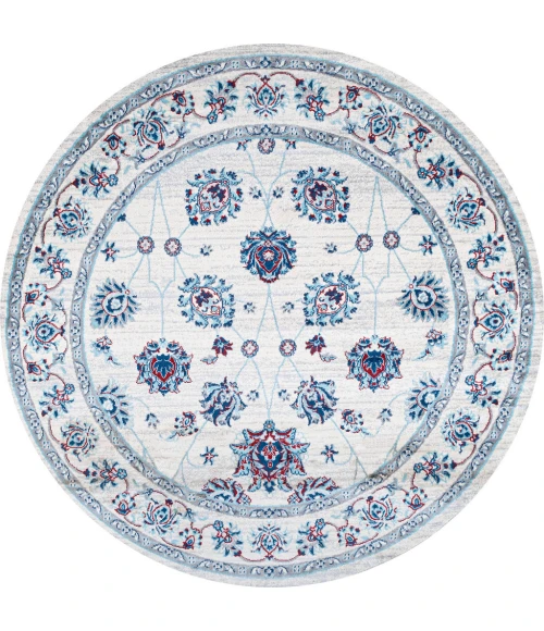Modern  Vintage Moroccan Traditional Ivory/Blue/Red 5' Round Area Rug