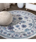 Modern  Vintage Moroccan Traditional Ivory/Blue/Red 5' Round Area Rug