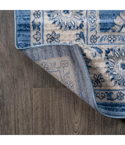 Modern  Vintage Moroccan Traditional Blue/Ivory 2 ft. x 8 ft. Runner Rug