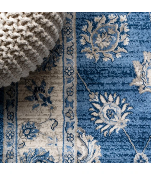 Modern  Vintage Moroccan Traditional Blue/Ivory 2 ft. x 8 ft. Runner Rug