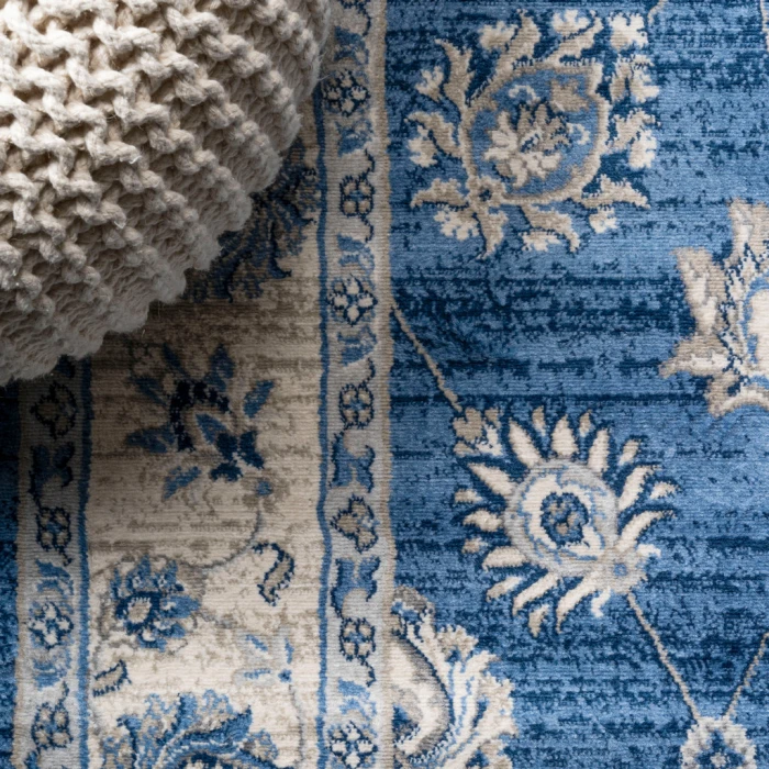 Modern  Vintage Moroccan Traditional Blue/Ivory 3 ft. x 5 ft. Area Rug