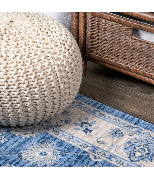 Modern  Vintage Moroccan Traditional Blue/Ivory 2 ft. x 8 ft. Runner Rug