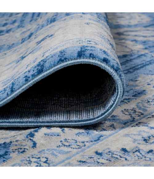 Modern  Vintage Moroccan Traditional Blue/Ivory 2 ft. x 8 ft. Runner Rug