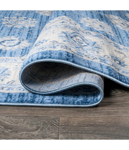 Modern  Vintage Moroccan Traditional Blue/Ivory 2 ft. x 8 ft. Runner Rug