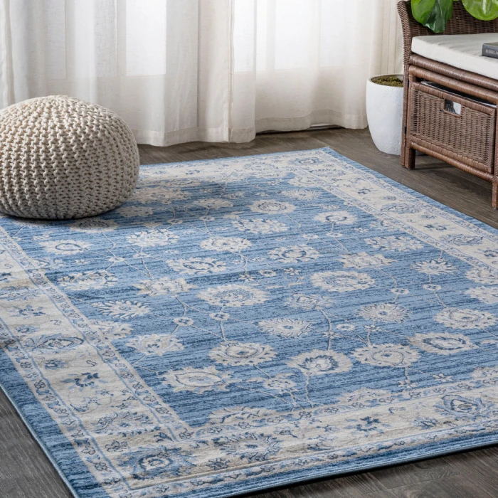 Modern  Vintage Moroccan Traditional Blue/Ivory 3 ft. x 5 ft. Area Rug
