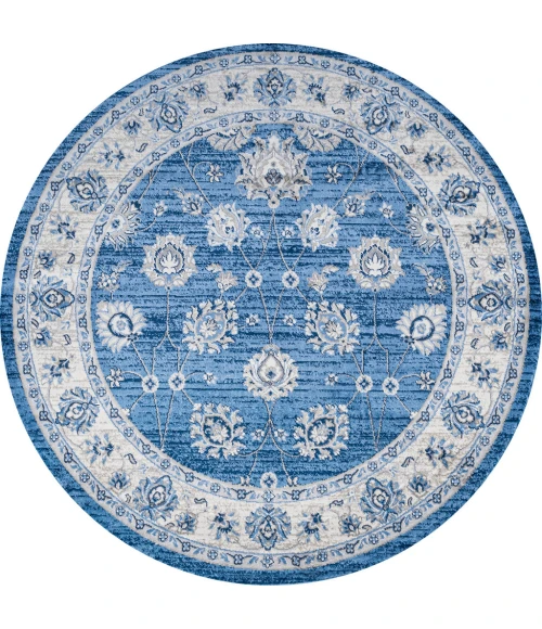 Modern  Vintage Moroccan Traditional Blue/Ivory 5' Round Area Rug