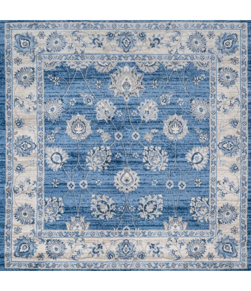 Modern  Vintage Moroccan Traditional Blue/Ivory 6' Square Area Rug