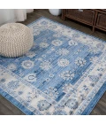 Modern  Vintage Moroccan Traditional Blue/Ivory 6' Square Area Rug