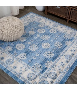 Jonathany Modern Persian MDP101E Blue/Ivory Area Rug 6 ft. 7 in. X 6 ft. 7 in. Square