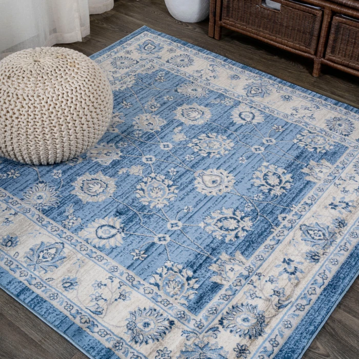 Modern  Vintage Moroccan Traditional Blue/Ivory 6' Square Area Rug