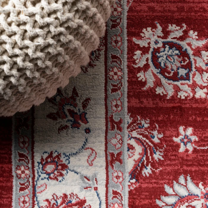 Modern  Vintage Moroccan Traditional Red/Ivory 6' Round Area Rug