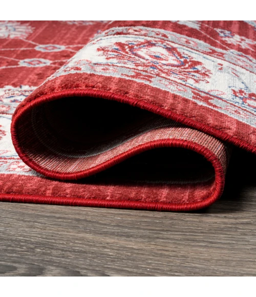 Modern  Vintage Moroccan Traditional Red/Ivory 6' Round Area Rug