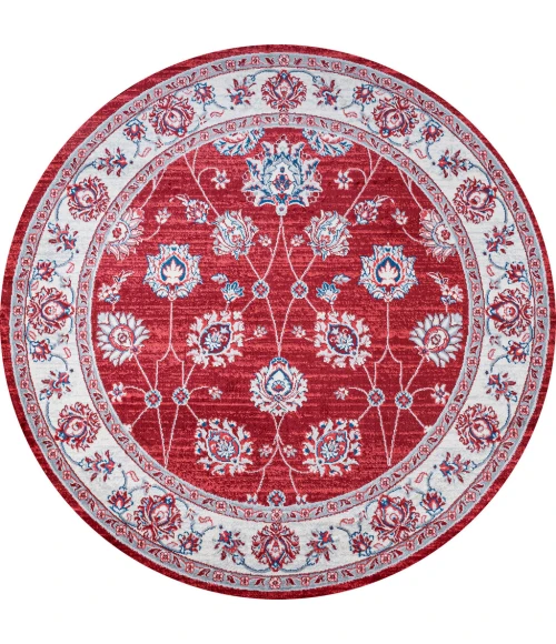 Modern  Vintage Moroccan Traditional Red/Ivory 6' Round Area Rug