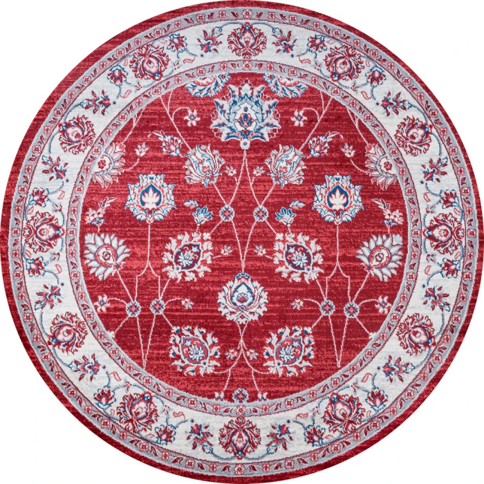 Modern  Vintage Moroccan Traditional Red/Ivory 6' Round Area Rug