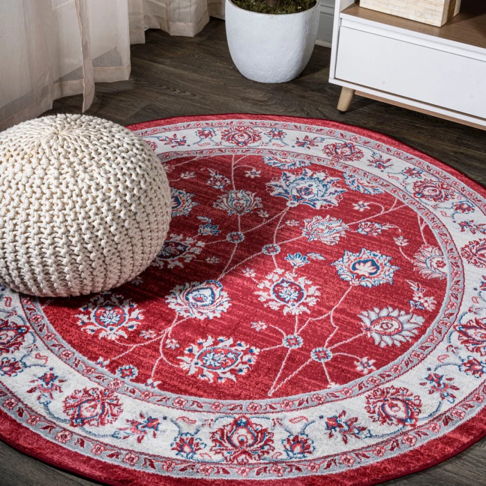 Modern  Vintage Moroccan Traditional Red/Ivory 6' Round Area Rug