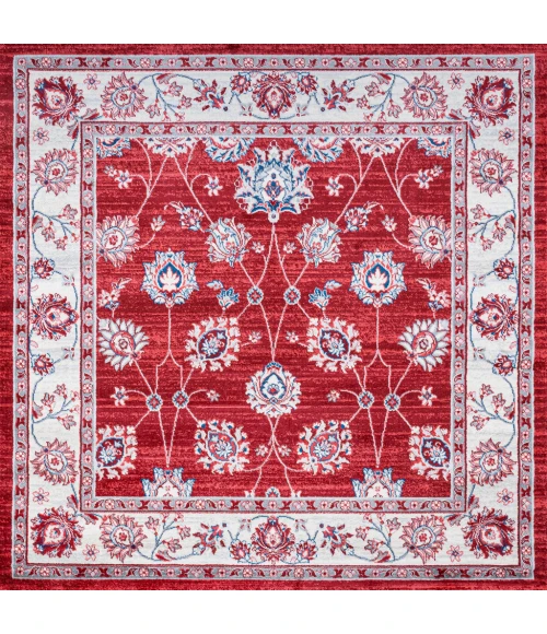 Modern  Vintage Moroccan Traditional Red/Ivory 6' Square Area Rug