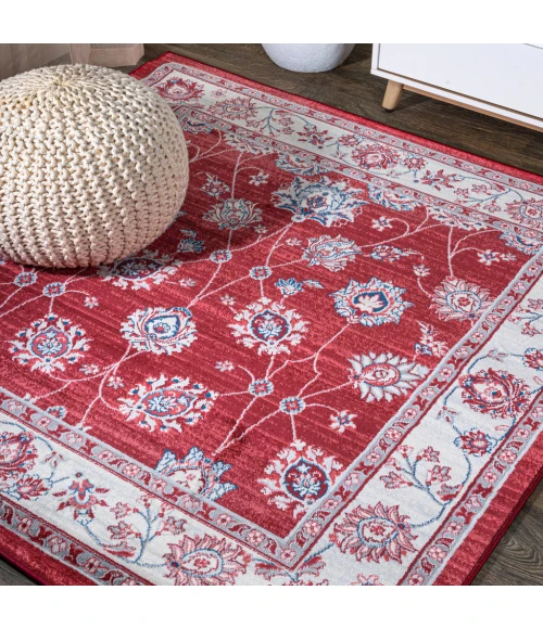 Modern  Vintage Moroccan Traditional Red/Ivory 6' Square Area Rug