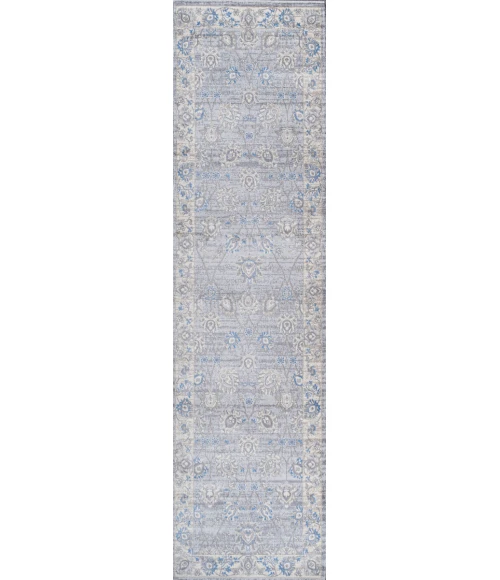 Modern  Vintage Moroccan Traditional Gray/Blue 2 ft. x 8 ft. Runner Rug