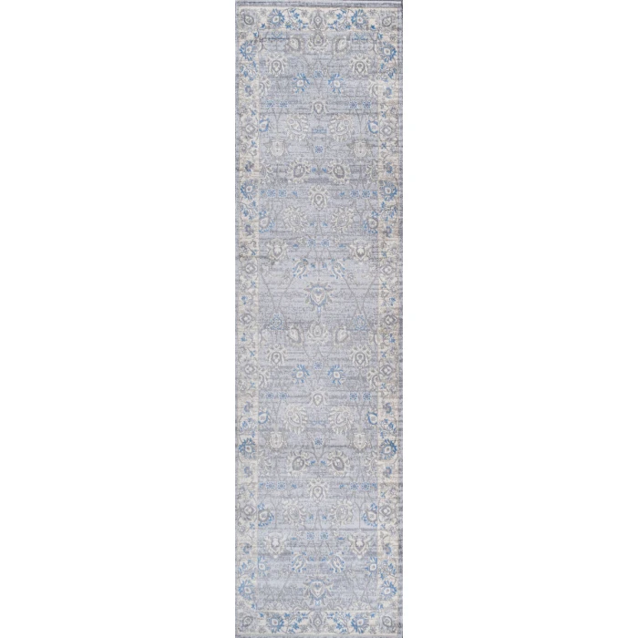 Modern  Vintage Moroccan Traditional Gray/Blue 2 ft. x 10 ft. Runner Rug