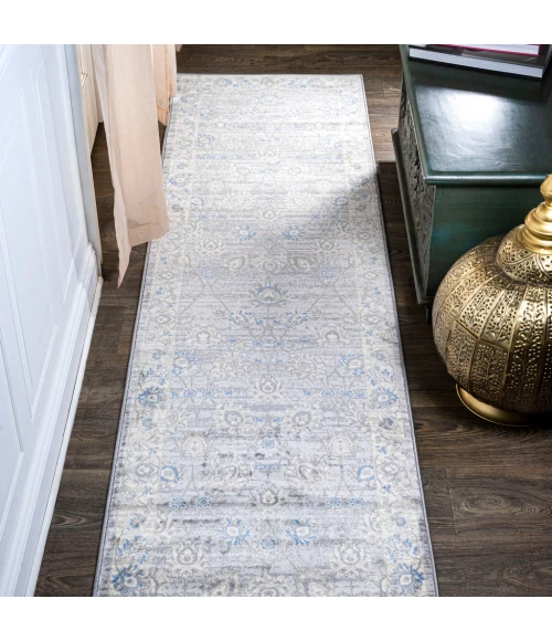 Modern  Vintage Moroccan Traditional Gray/Blue 2 ft. x 8 ft. Runner Rug