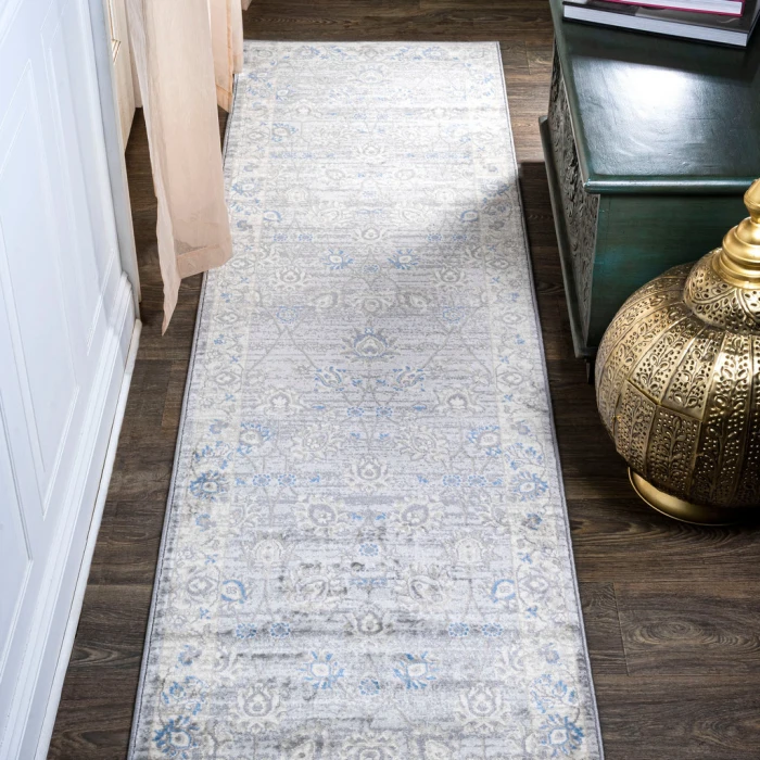 Modern  Vintage Moroccan Traditional Gray/Blue 2 ft. x 10 ft. Runner Rug
