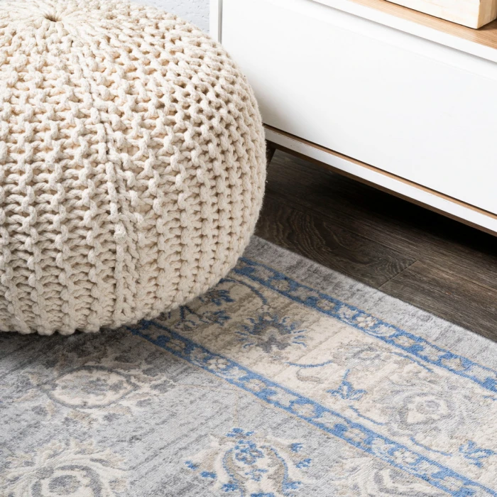 Modern  Vintage Moroccan Traditional Gray/Blue 2 ft. x 10 ft. Runner Rug