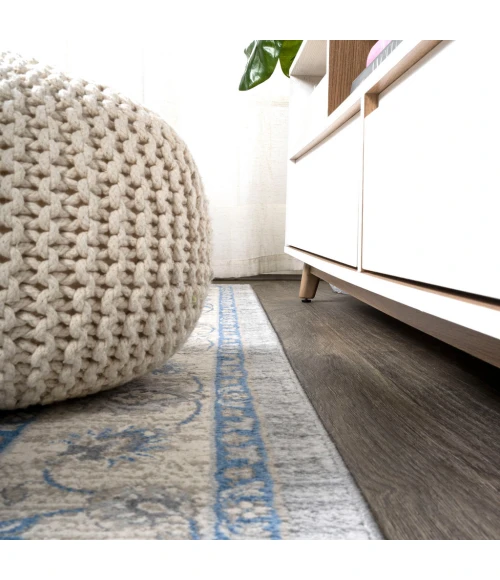 Modern  Vintage Moroccan Traditional Gray/Blue 2 ft. x 8 ft. Runner Rug