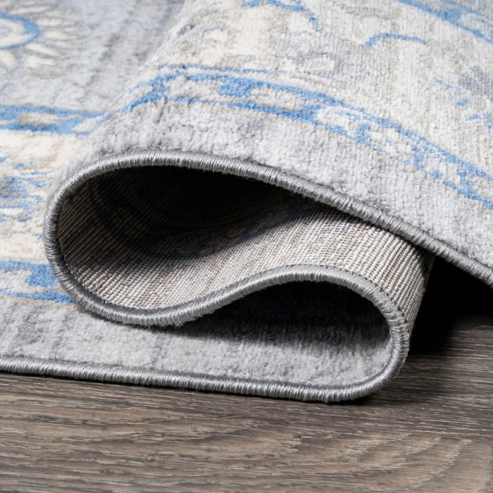 Modern  Vintage Moroccan Traditional Gray/Blue 2 ft. x 10 ft. Runner Rug