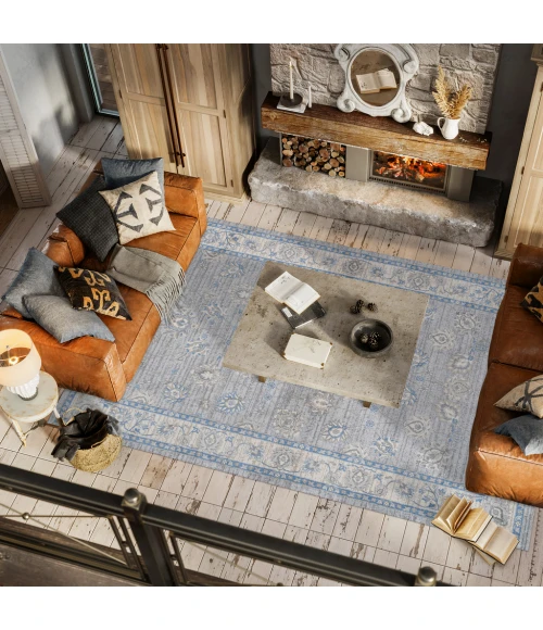 Modern  Vintage Moroccan Traditional Gray/Blue 3 ft. x 5 ft. Area Rug