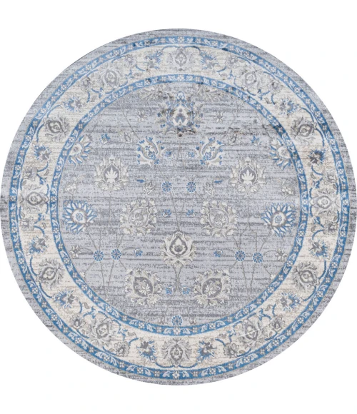 Modern  Vintage Moroccan Traditional Gray/Blue 5' Round Area Rug