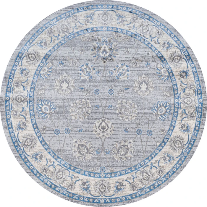 Modern  Vintage Moroccan Traditional Gray/Blue 6' Round Area Rug