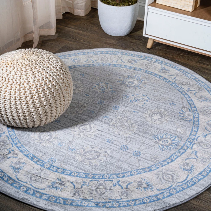 Modern  Vintage Moroccan Traditional Gray/Blue 6' Round Area Rug