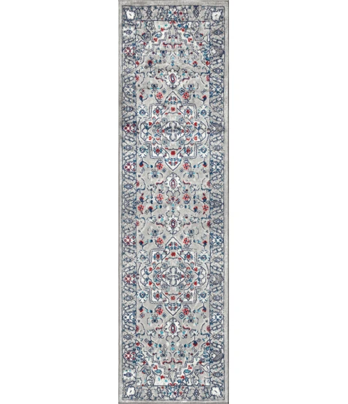 Modern  Vintage Medallion Light Grey/ Multi 2 ft. x 8 ft. Runner Rug
