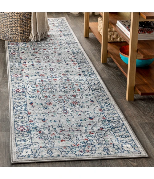 Modern  Vintage Medallion Light Grey/ Multi 2 ft. x 8 ft. Runner Rug