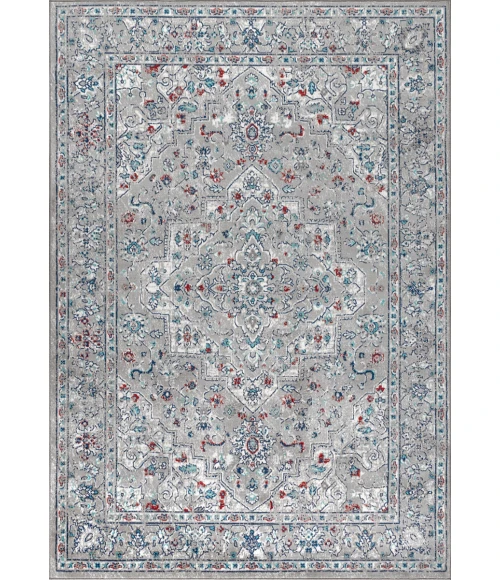 Modern  Vintage Medallion Light Grey/ Multi 4 ft. x 6 ft. Area Rug