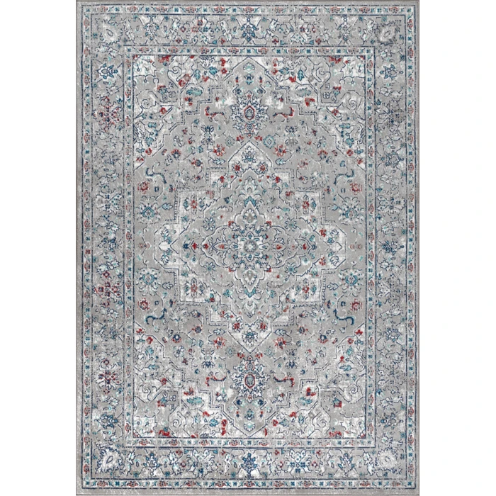 Modern  Vintage Medallion Light Grey/ Multi 3 ft. x 5 ft. Area Rug