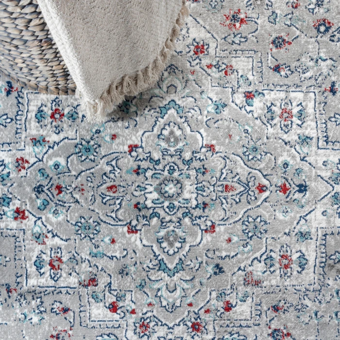 Modern  Vintage Medallion Light Grey/ Multi 3 ft. x 5 ft. Area Rug
