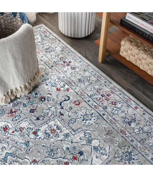 Modern  Vintage Medallion Light Grey/ Multi 4 ft. x 6 ft. Area Rug