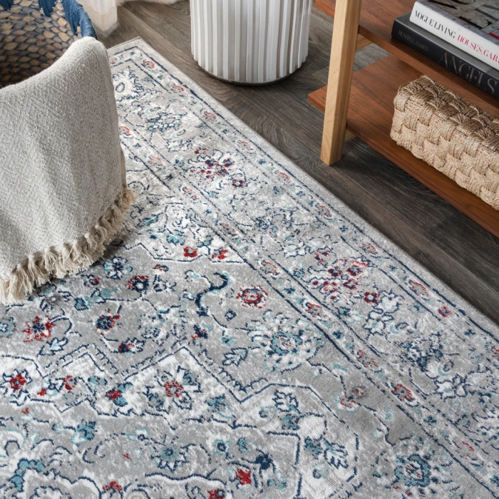 Modern  Vintage Medallion Light Grey/ Multi 3 ft. x 5 ft. Area Rug