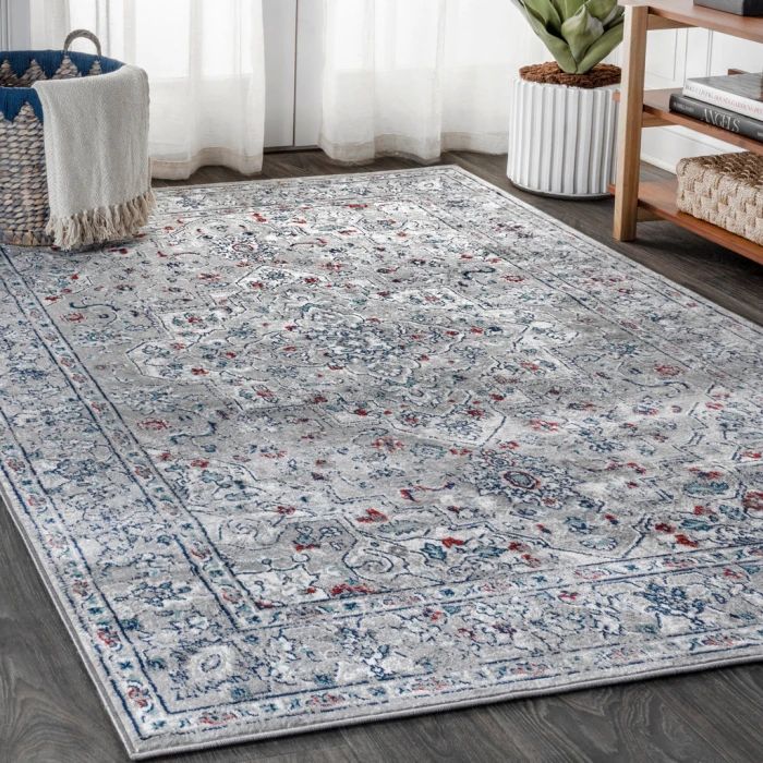 Modern  Vintage Medallion Light Grey/ Multi 3 ft. x 5 ft. Area Rug