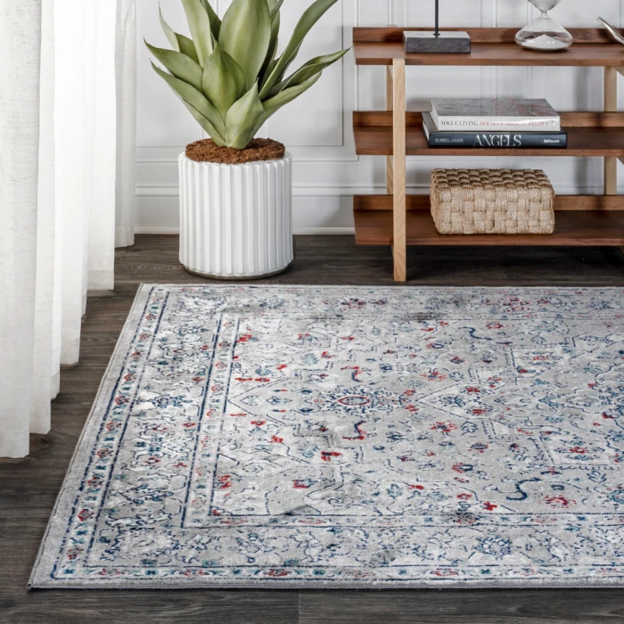 Modern  Vintage Medallion Light Grey/ Multi 3 ft. x 5 ft. Area Rug